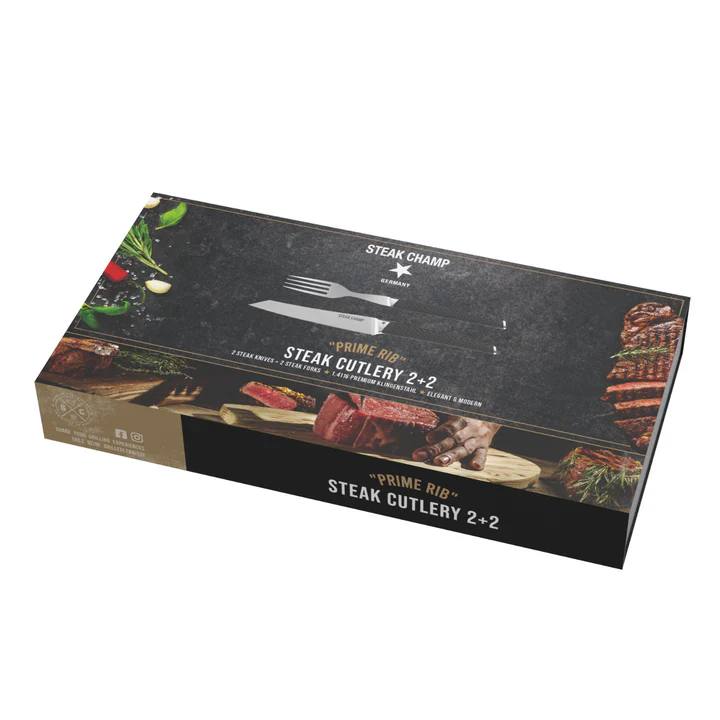 STEAK CHAMP Steikarhnífapör 2+2 "Prime Rib" - Segul Box