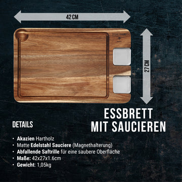 STEAK CHAMP steikarskurðarbretti með sósuskálum